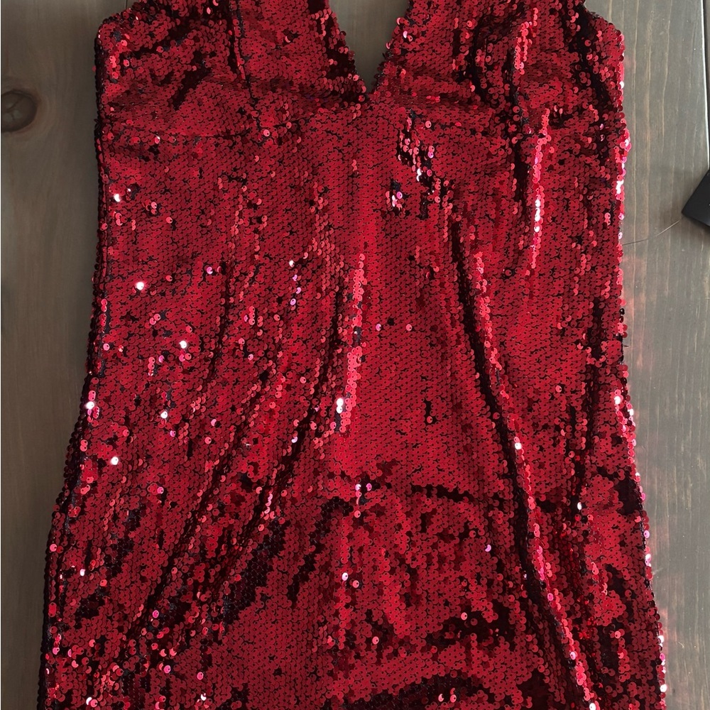 396. Lulu’s Red Sequin Mini Dress - Picture 2 of 5